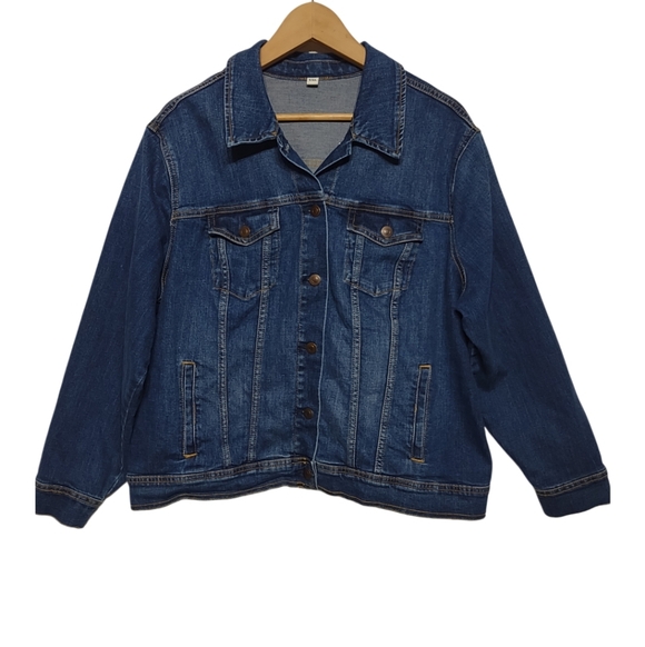 Blue Jean Jacket Size XXL Medium Wash Stretch Denim Trucker Jacket - Picture 4 of 7